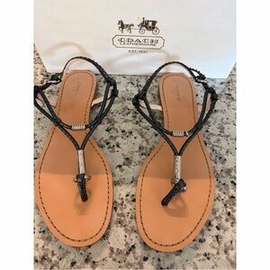 COACH Opal Black Snake Thong Slingback